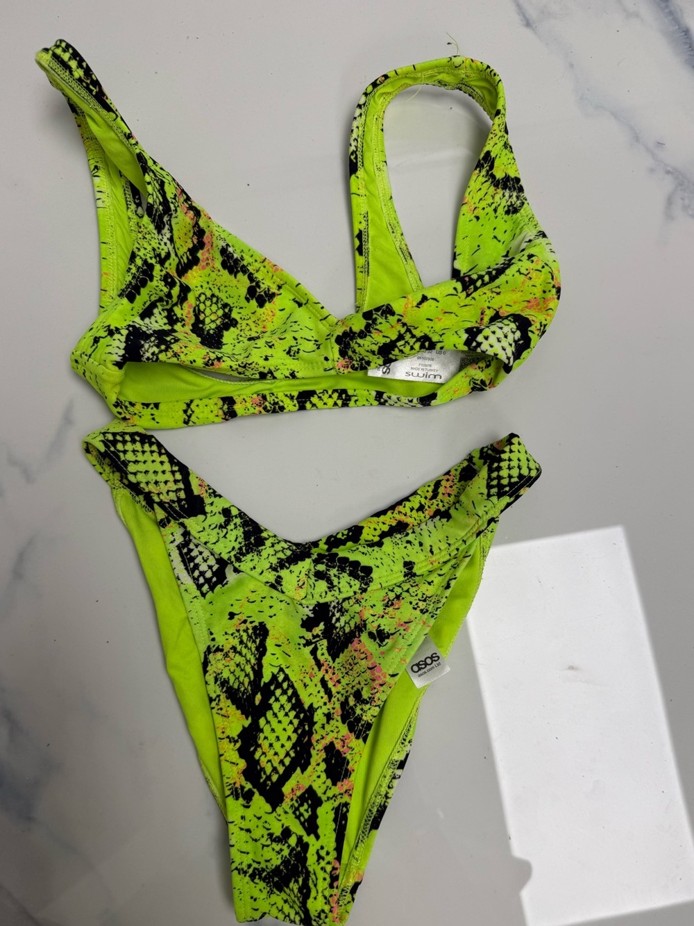 Neon Green Snake Print Bikini Set and short set